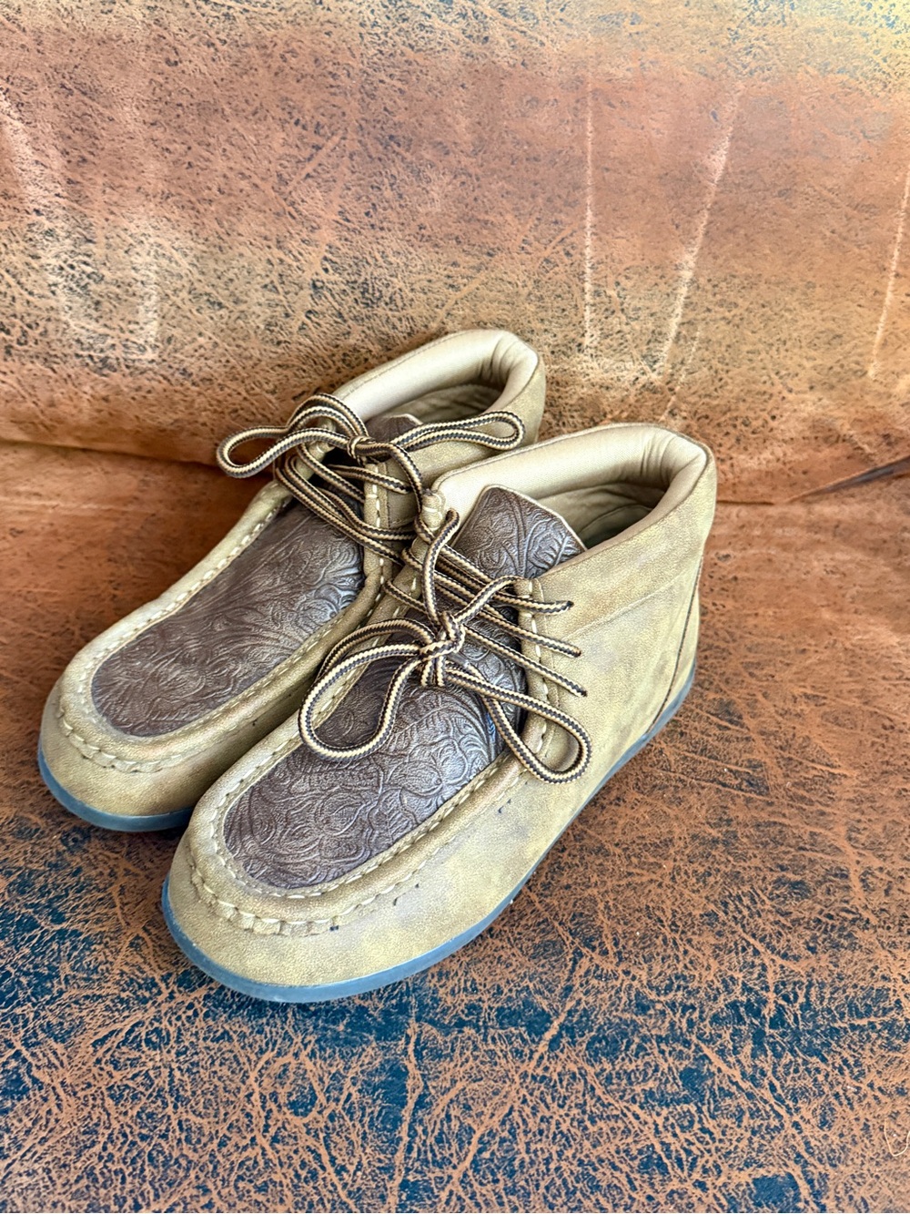 Twister Kids Two-Tone Brown and Tan Moccasin Boots